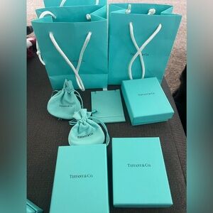 3 Tiffany & Co bags comes w ribbon, boxes and 2 dust bags and 1 earring holder